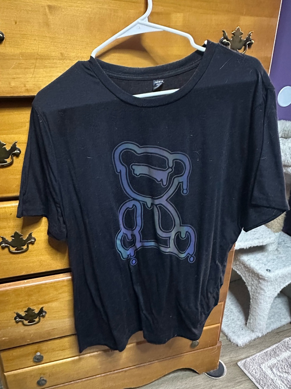 Black Graphic Tee with Dripping Bear Design